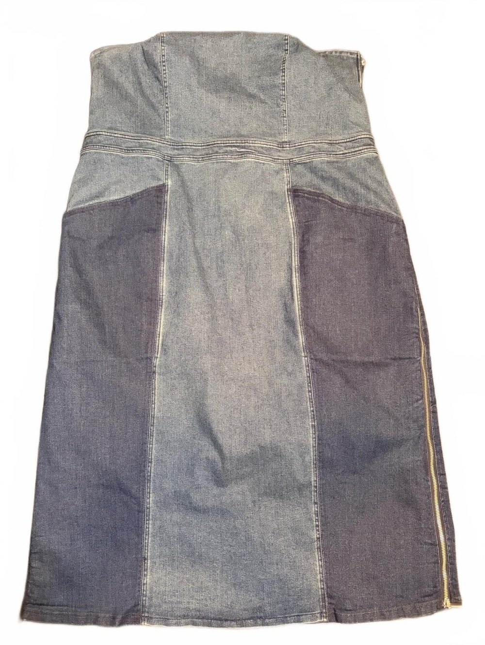 Eloquii Strapless Colorblock Denim Midi Dress Size 22 - Picture 4 of 6